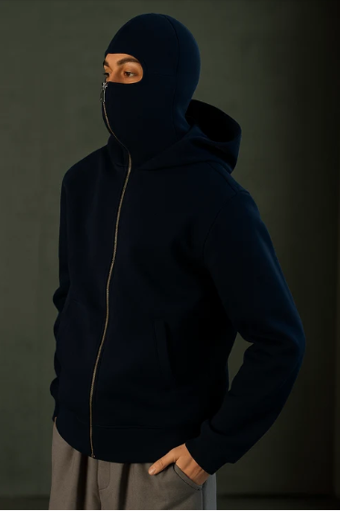 Navy Blue Balaclava Ninja Zipper Hoodie Jacket