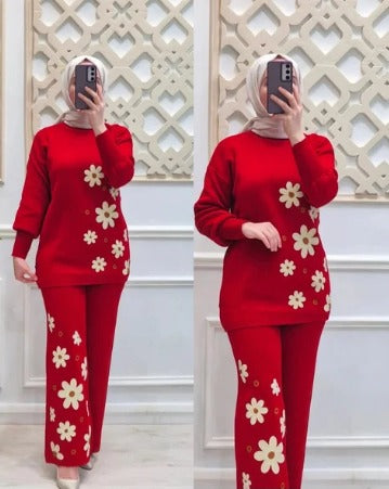 Red Sunflower Printed Fleece Co-ord Set