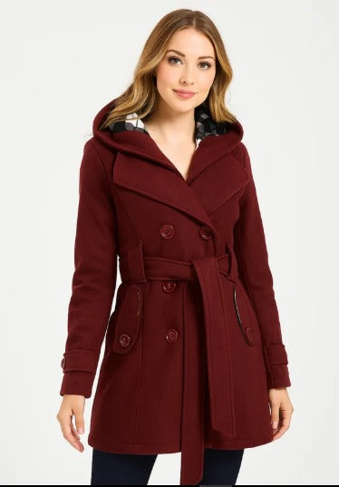 Maroon Women's Lace Trim Trench Coat Style Jacket