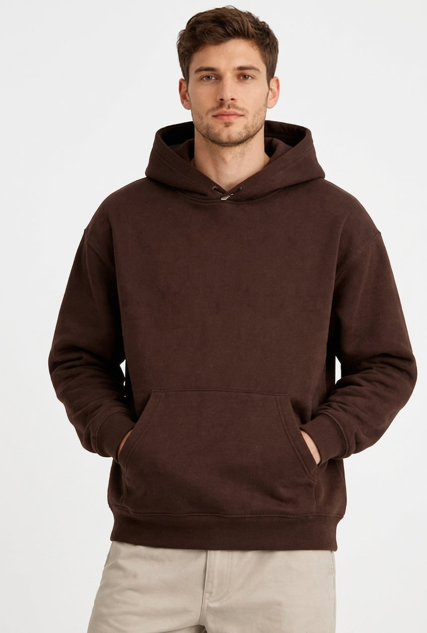 Dark Brown Basic Kangaroo Hoodie for Men
