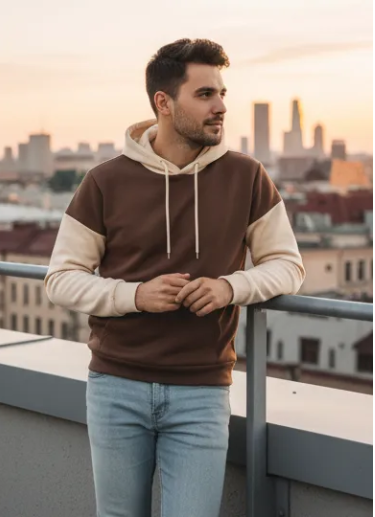 Brown With Cream Basic Hoodie For Men