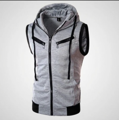 Grey Sleeveless Hooded Zipper