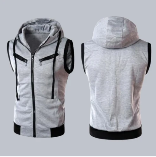 Grey Sleeveless Hooded Zipper