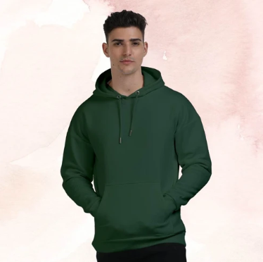 Green Basic Kangaroo Hoodie for Men