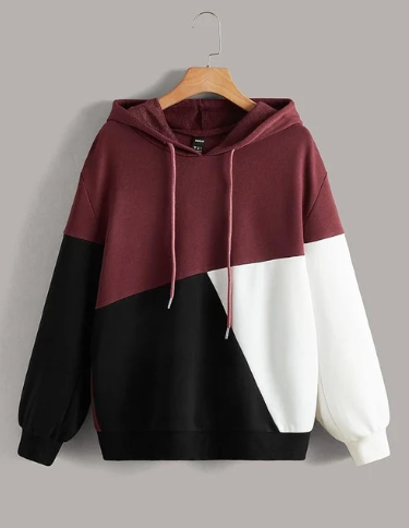 Maroon Black and White Cut and Sew Kangaroo Hoodie