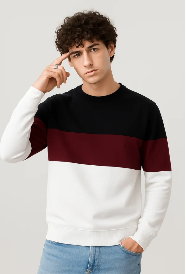Black Maroon And White Block Sweatshirt