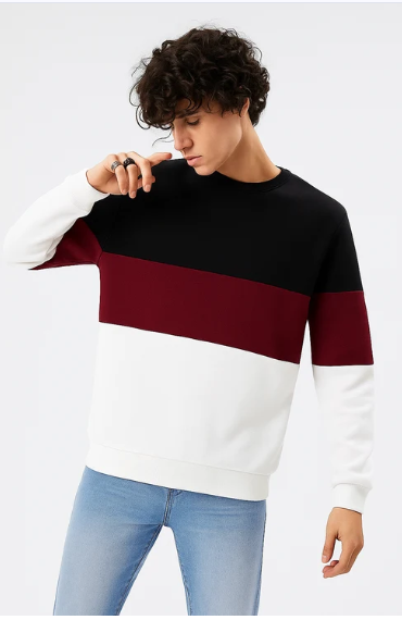 Black Maroon And White Block Sweatshirt