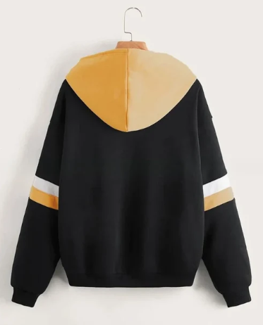 Black with Yellow and White Stripes Zipper Hoodie