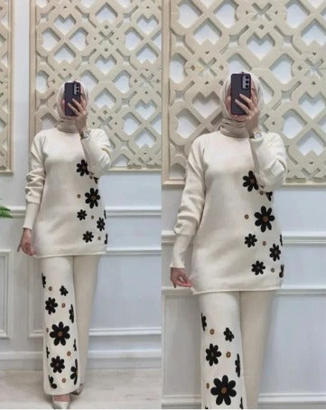 White Sunflower Printed Fleece Co-ord Set