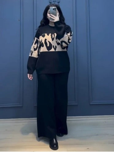 Black Wild Printed Fleece Co-ord Set