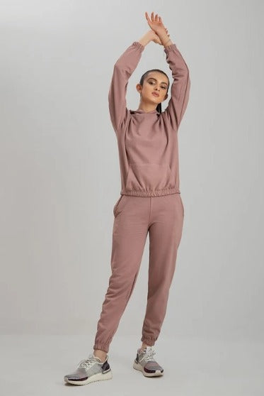 Tea Pink Warm Hoodie And Pant Co-ord Set