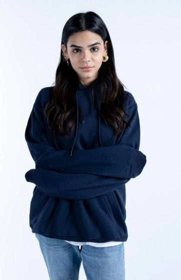 Navy Blue Basic Kangaroo Hoodie for Women