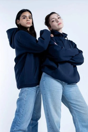 Navy Blue Basic Kangaroo Hoodie for Women