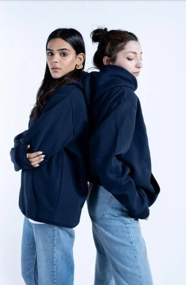 Navy Blue Basic Kangaroo Hoodie for Women