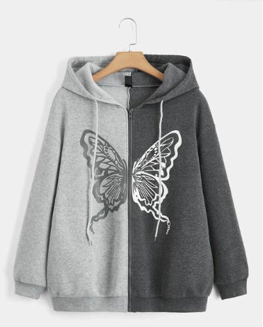 Charcoal With Grey Butterfly Zipper Hoodie