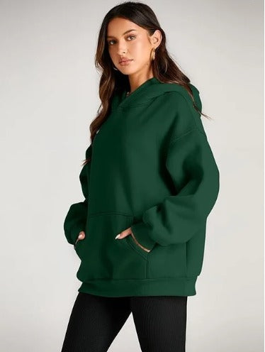 Green Basic Kangaroo Hoodie for Women