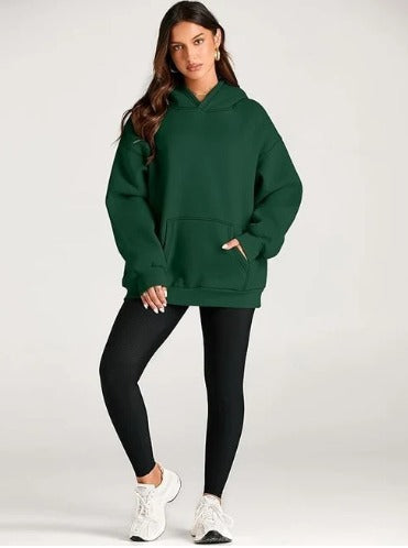 Green Basic Kangaroo Hoodie for Women