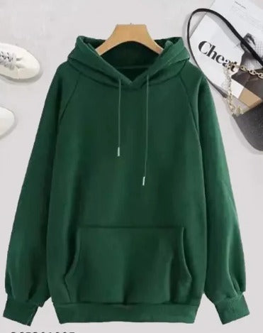 Green Basic Kangaroo Hoodie for Women