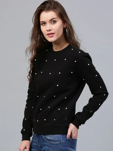 Black Pearls Beaded Sweatshirt For Women