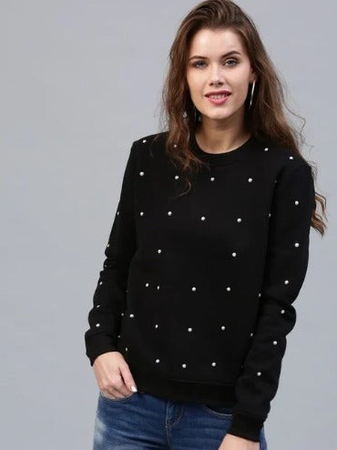 Black Pearls Beaded Sweatshirt For Women
