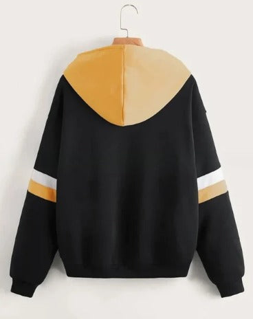 Black with Yellow and White Stripes Zipper Hoodie