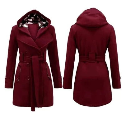 Maroon Women's Lace Trim Trench Coat Style Jacket