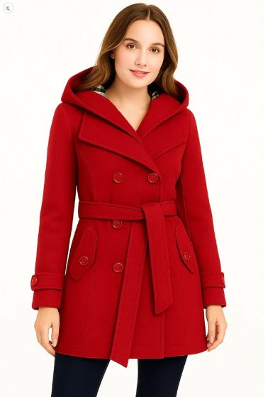 Maroon Women's Lace Trim Trench Coat Style Jacket