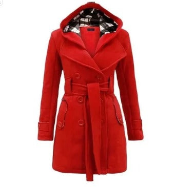 Maroon Women's Lace Trim Trench Coat Style Jacket