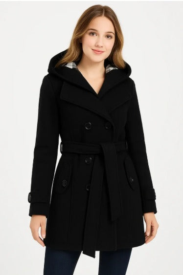 Black Women's Lace Trim Trench Coat Style Jacket