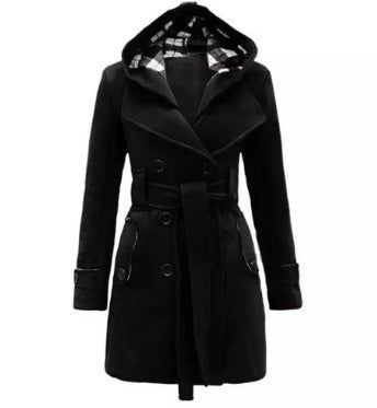 Black Women's Lace Trim Trench Coat Style Jacket