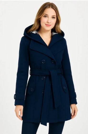 Navy Blue Women's Lace Trim Trench Coat Style Jacket