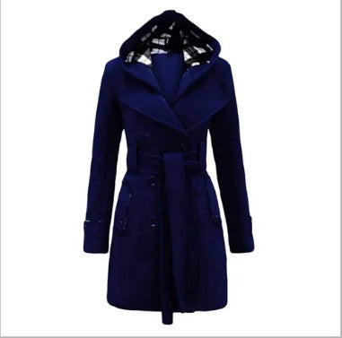 Navy Blue Women's Lace Trim Trench Coat Style Jacket