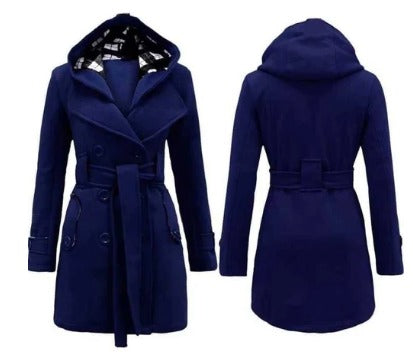 Navy Blue Women's Lace Trim Trench Coat Style Jacket