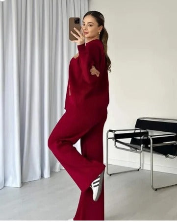 Maroon Bear Craze Printed Fleece Co-ord Set