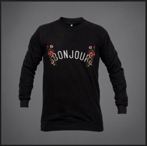 Black Bonjour Printed Sweat Shirt