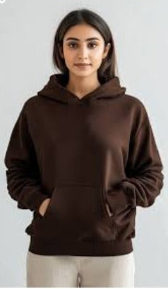Dark Brown Basic Kangaroo Hoodie For Women