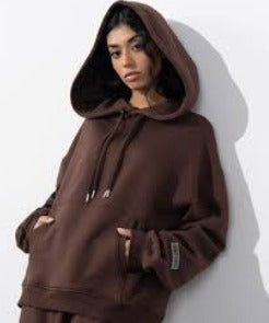 Dark Brown Basic Kangaroo Hoodie For Women