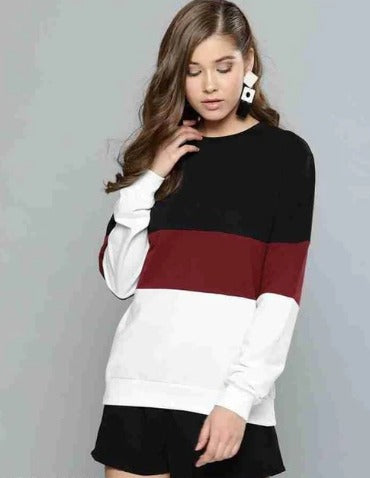 Black Maroon And White Block Sweatshirt For Women