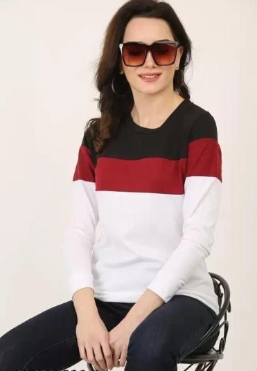 Black Maroon And White Block Sweatshirt For Women