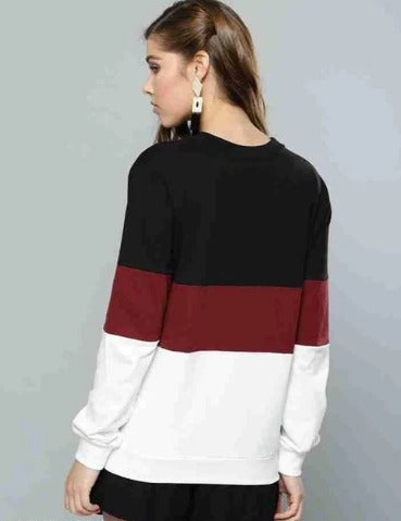 Black Maroon And White Block Sweatshirt For Women