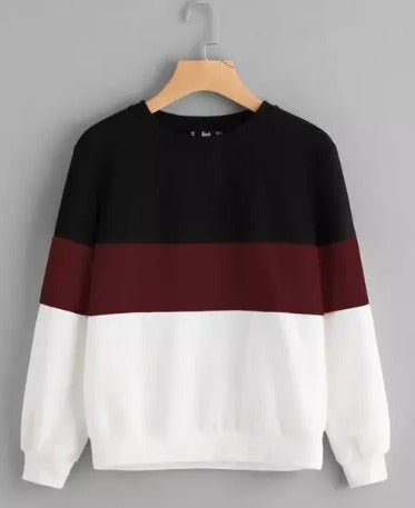 Black Maroon And White Block Sweatshirt For Women